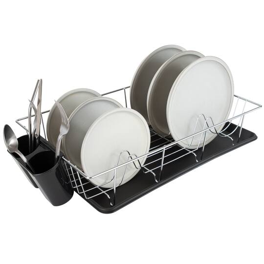 Kitchen Details Black 3-Piece Chrome Dish Rack with Tray